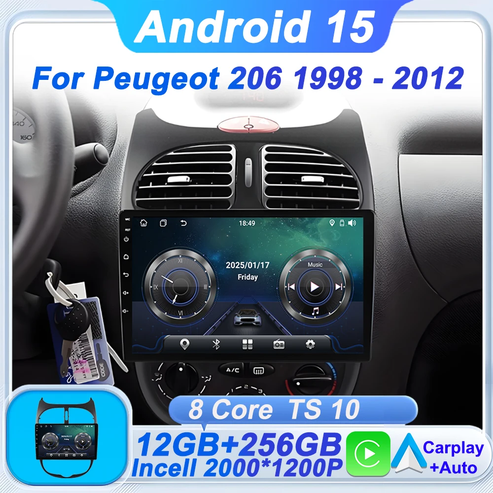 

Car Radio Android 15 2din For Peugeot 206 1998 - 2012 Car Multimedia Video Player GPS Navigation Wireless Android Auto 5G Wifi