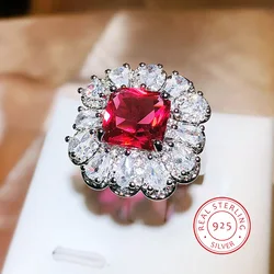 Fashion Red Zircon Paraiba Ring 925 Silver Simple Geometry Zircon Ring For Women Party Wedding Bridal Gift