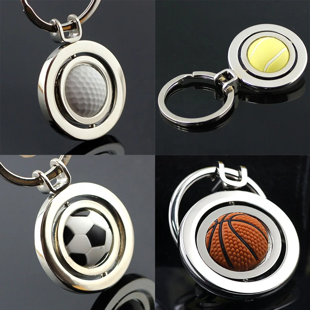 Personalized Rotatable Key Ring for Men, Sports Keychain, Football and Basketball Keyring, Factory Supplier