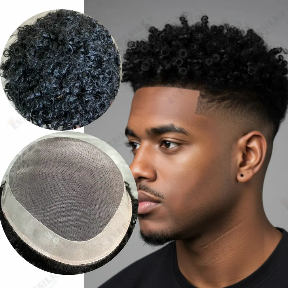 15 مللي متر مجعد الرجال الباروكات أسود براون شعر بشري أشقر الرجال الشعر المستعار سوبر دائم أحادية 20 مللي متر رجل الشعرية الاصطناعية نظام للذكور #1