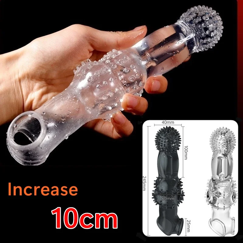 245 مللي متر كبير القضيب كم موسع الجنس لعب للرجال قابلة لإعادة الاستخدام الواقي الذكري الذكور القضيب المكبر كم خاتم الديك تأخير القذف الجنس متجر