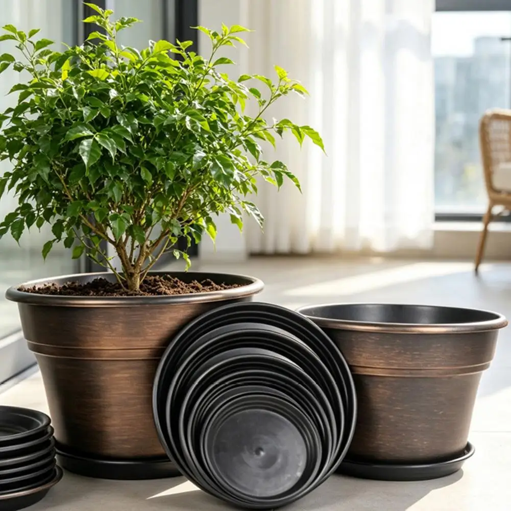 Round Resin Flower Pot Modern Decorative Planter With Saucer Drainage Hole Indoor Outdoor Garden Planter Pot For Succulents
