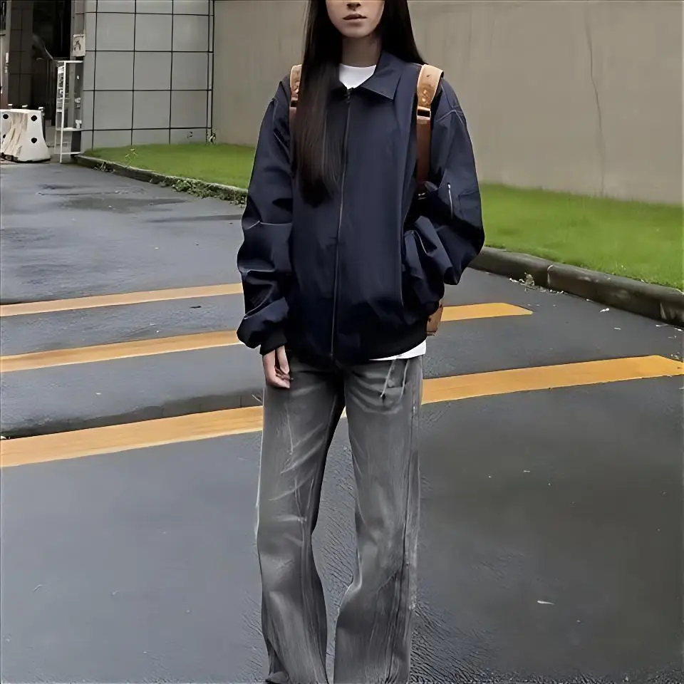 

Bomber Jackets Oversized Streetwear Womens Autumn Multi-Functional Multi-Pockets Patches Spliced Split Baggy Loose-Fitting Daily