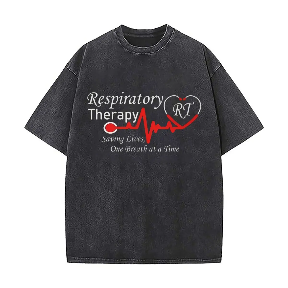 Respiratory Therapy Medical Art Sports Casual Distressed Washed Short Sleeve Breathable Cotton Top