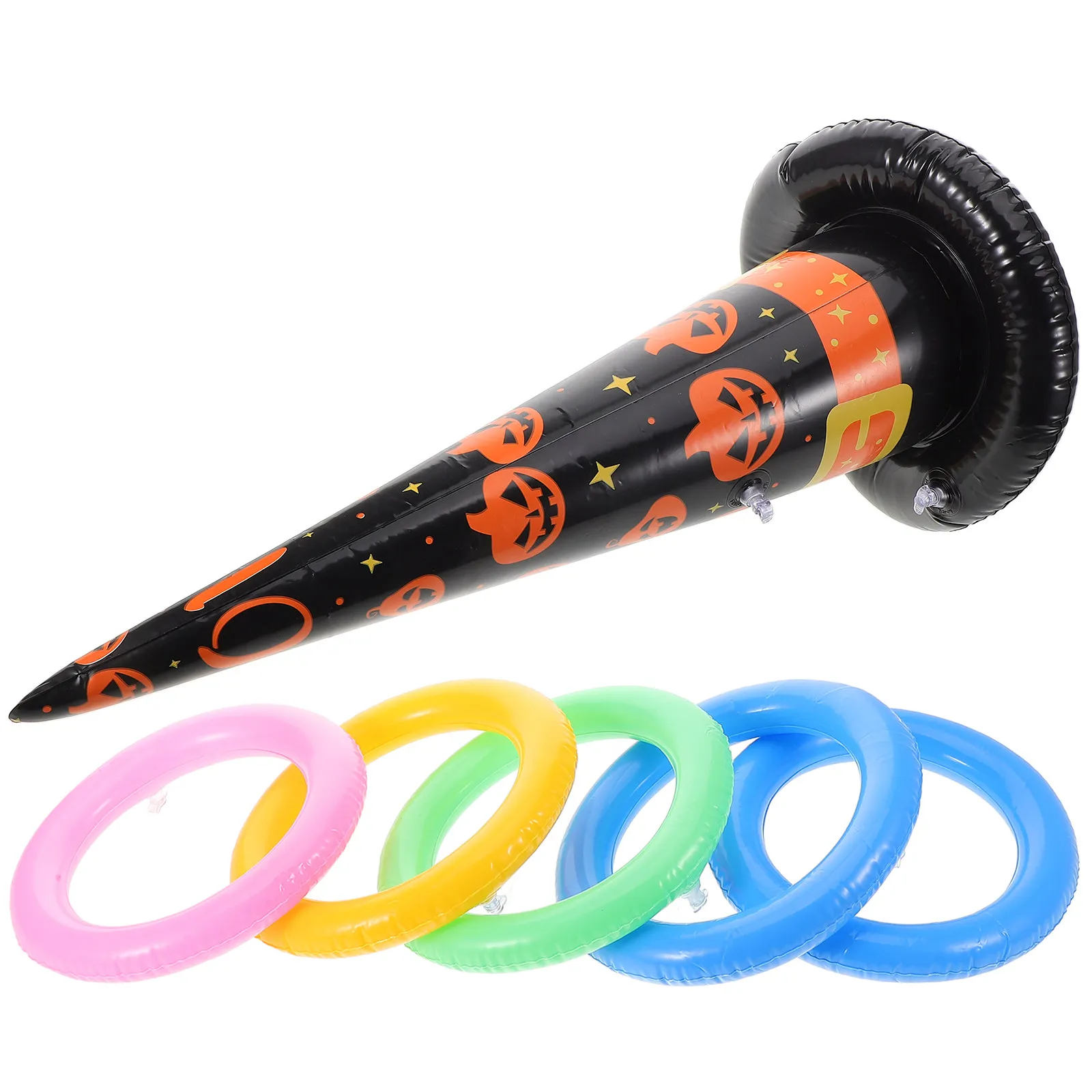 1Set Halloween Inflatable Witch Hat Ring Toss Game Party Supplies Carnival Family Gathering Outdoor Interactive Throwing Ring