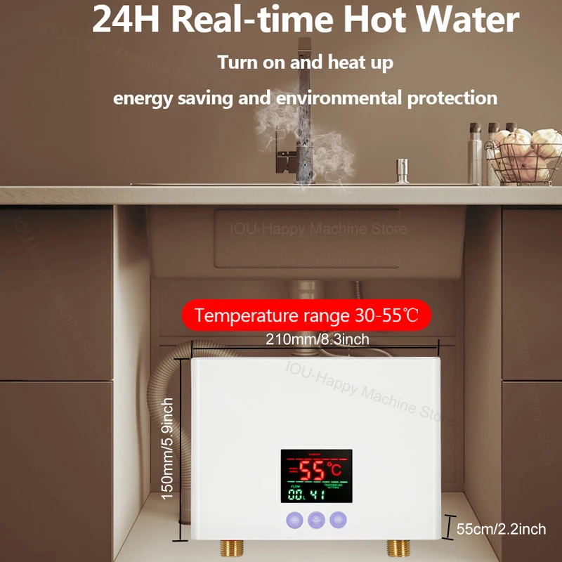 5500W/3000W 탱크리스 온수기 흐르는 원격 시작 전기 온수기 샤워 욕실 주방 인스턴트 온수기