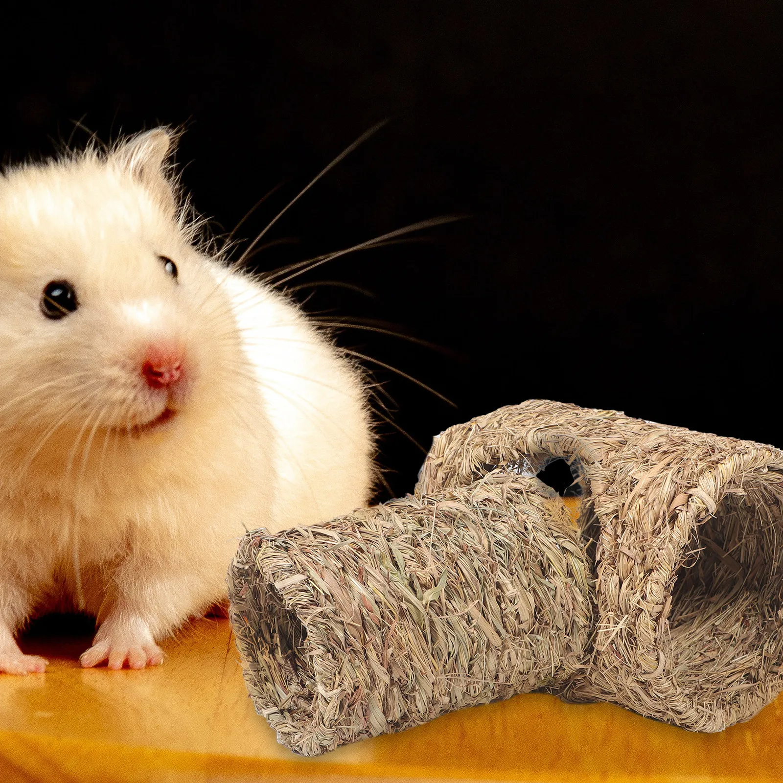 Lot de 2 tunnels tressés robustes en paille pour hamsters – Idéal pour la stimulation mentale, l'exercice, le divertissement et le soulagement de l'ennui – Enrichissement de la cage pour petits animaux