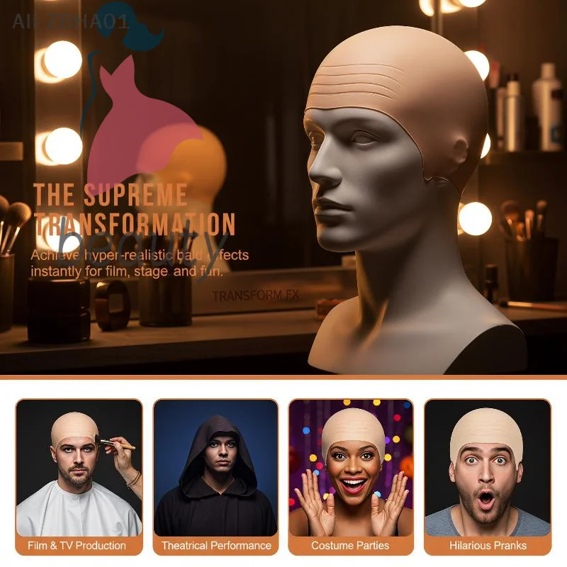 Nylon Latex Bald Caps Elastic Thick Realistic Simulation for Cosplay Halloween Makeup Theater Costume Party Makeup Use