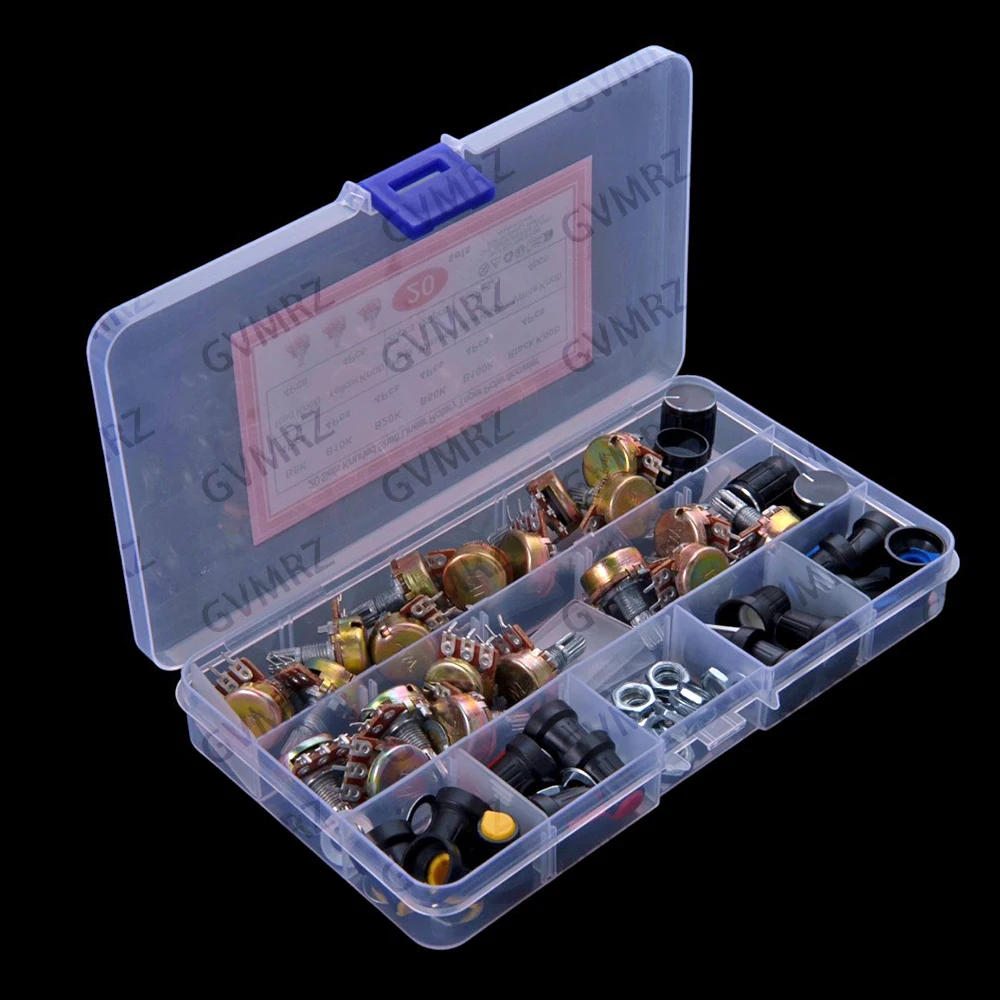 20PCS 5K-100K  50K 100K WH148 potentiometer switches with knob caps 15mm 5K 10K 20K 50K 100K Component