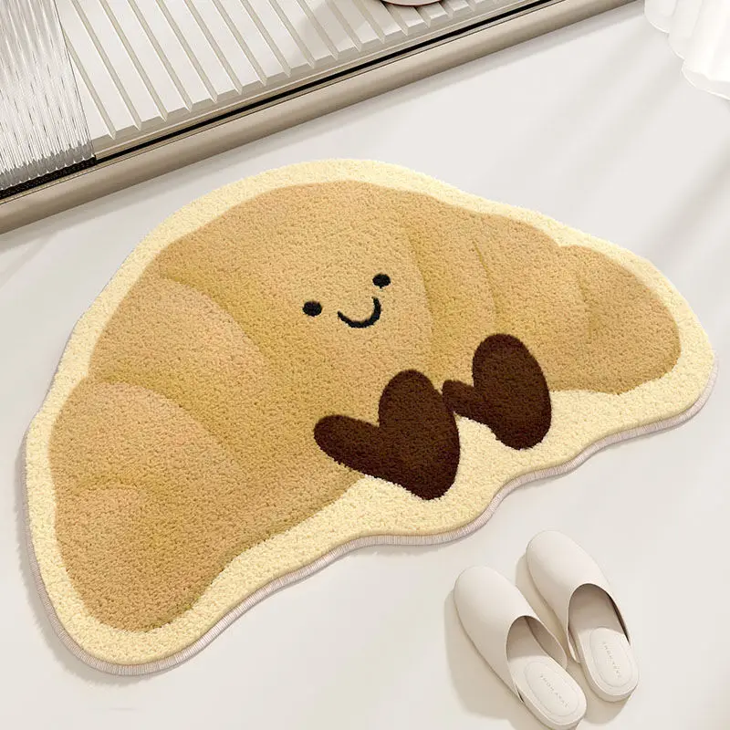 VIKAMA Cute Cartoon Bread Shaped Imitation Cashmere Carpet Soft Bathroom Absorbent Floor Mat Home Decoration Bedroom Bed Blanket