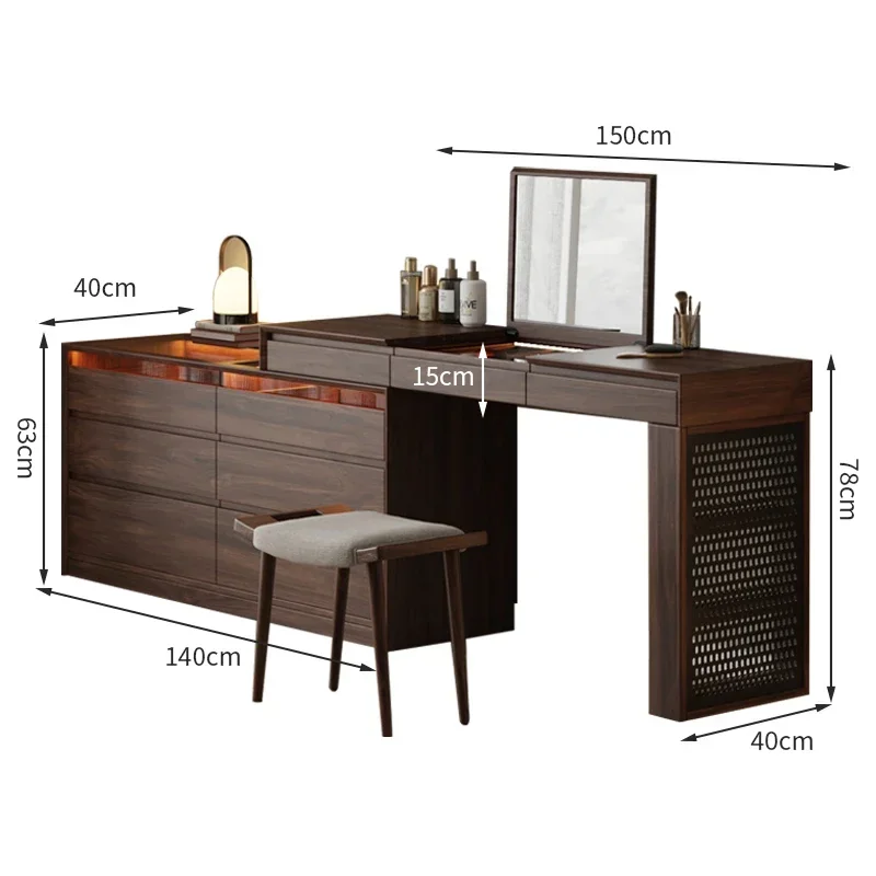 

NEW North American black walnut dresser, chest integrated retractable simple solid wood makeup table