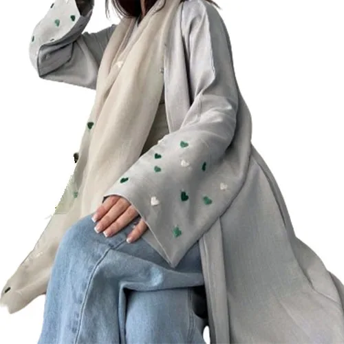 Nowe modne ubrania haftowane sercem damskie lniane arabskie abaje z długim rękawem wzory haftu abaje muzułmańskie