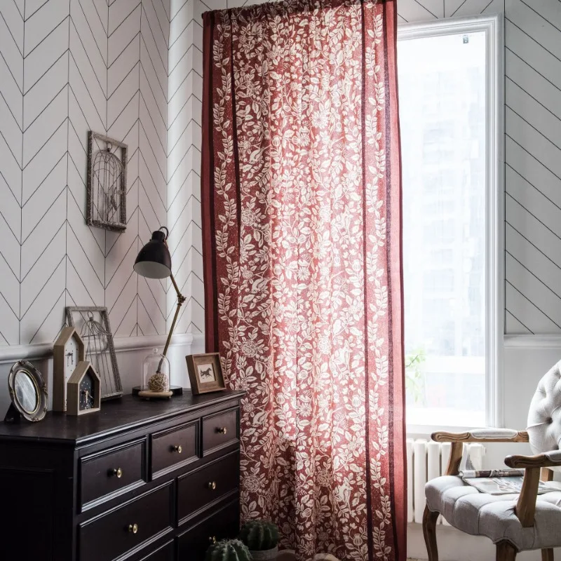 Floral Semi-Blackout Curtains with Tassel for Windows, Bohemian Style, Cotton Curtains for Bedroom, Living Room Window, Fresh