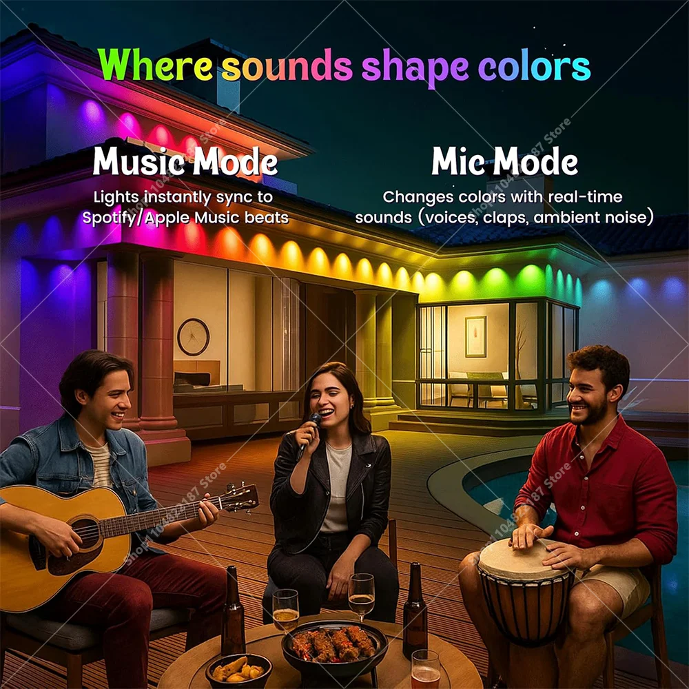 300FT Smart RGB Eave Lights App & Remote IP67 Permanent Outdoor LED String Lights Home New Year Christmas Birthday DIY Lighting