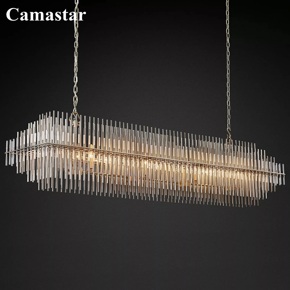 Emile Rectangular Chandelier Clear Acrylic Rod Linear Chandelier Lighting LED Luxury Metal Rods Hanging Lamp for Dining Room