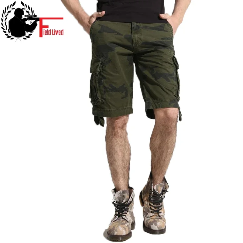 Calções de algodão dos homens multi bolsos, Bermuda camuflada, estilo roupa militar, calças do exército, alta qualidade