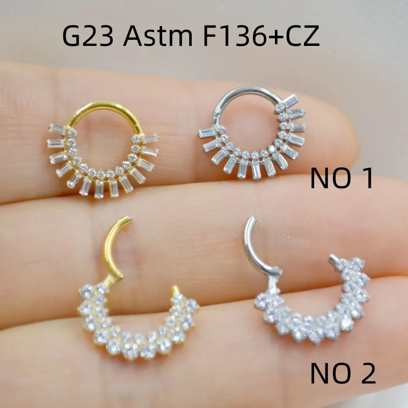 

10pcs G23 ASTM F136 Titanium Double Rows CZ Nose Hoop Septum Clicker Ring Earring Lip Ear Tragus Helix Cartilage Body Piercing