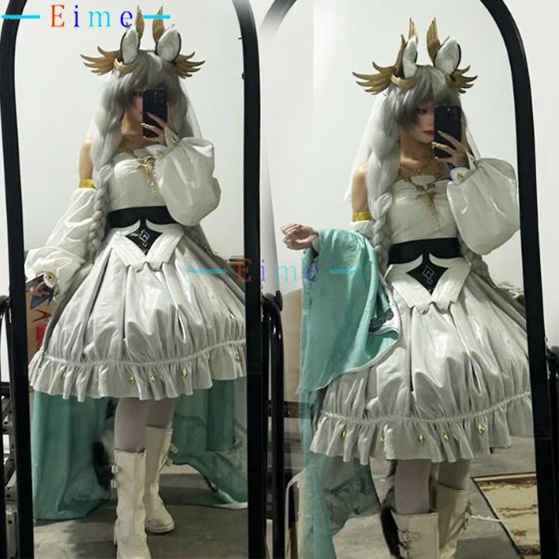 

Game Arknights Pramanix Cosplay Costume Women Cute White Dress Halloween Uniforms Anime Role Play Party Suits Custom Made
