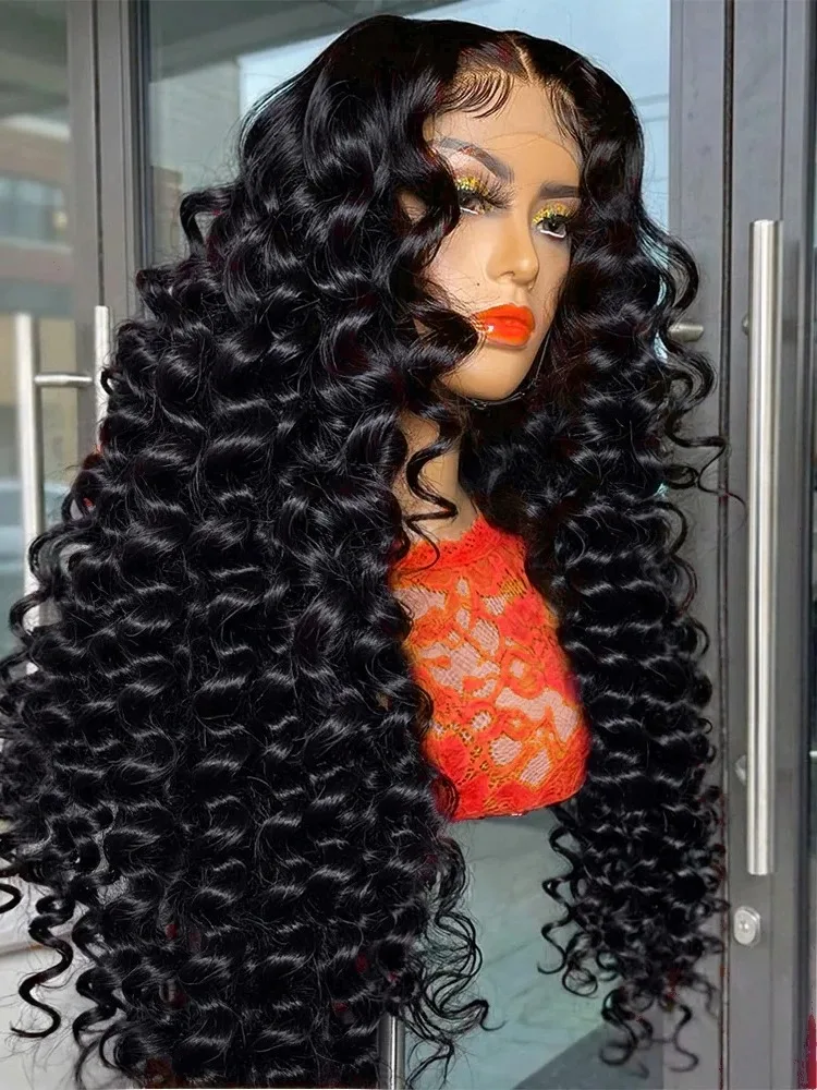 

Парик с глубокими волнами и кружевной передней частью, без клея, 13x4 HD, кудрявый, предварительно прорезанный, синтетический, высокого качества, для косплея и вечеринок, по распродаже