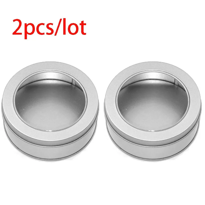 Mini Metal Box Makeup DIY Cream Cosmetic Box Empty Aluminium Cosmetic Container Pots Jar Tins Silver Clear Top View Window