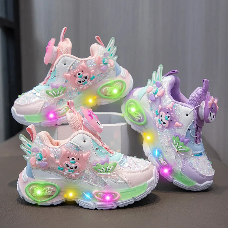 

Hot Sanrio Girl Kuromi Kawaii Fashion Lighting Up Sneakers Student Spring and Autumn Seasons Anime Cartoon Child Casual Shoes