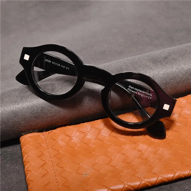 Handmade Retro Round Acetate Glasses Frames Men Women Trendy Thick Frame Eyeglasses High-end Quality Vintage Eyewear Spectacles