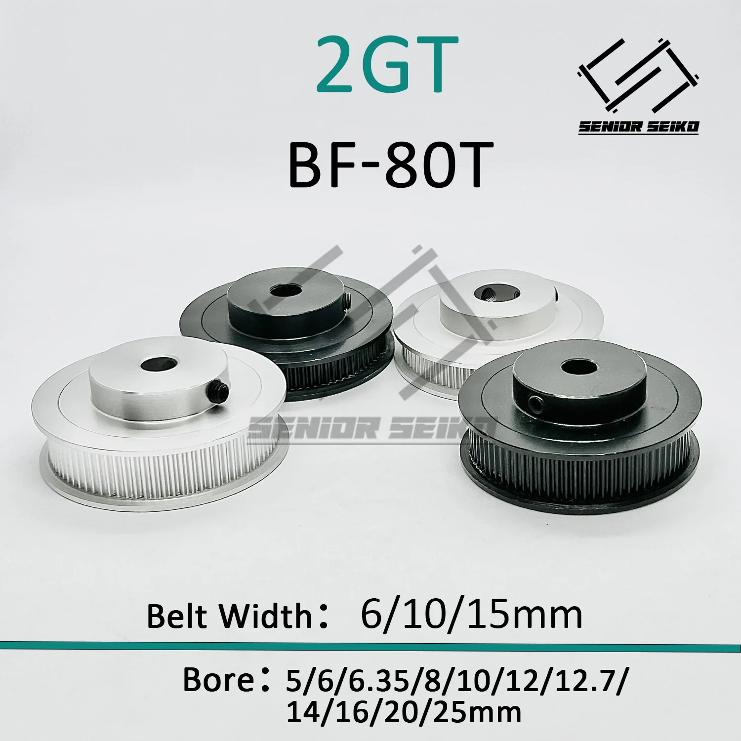 2GT 80T GT2 80teeth Timing Pulley Belt Width 6/10/15mm Bore 5/6/6.35/8/10/12/12.7/14/16/20/25mm 80T Tensioning Wheel Synchronous