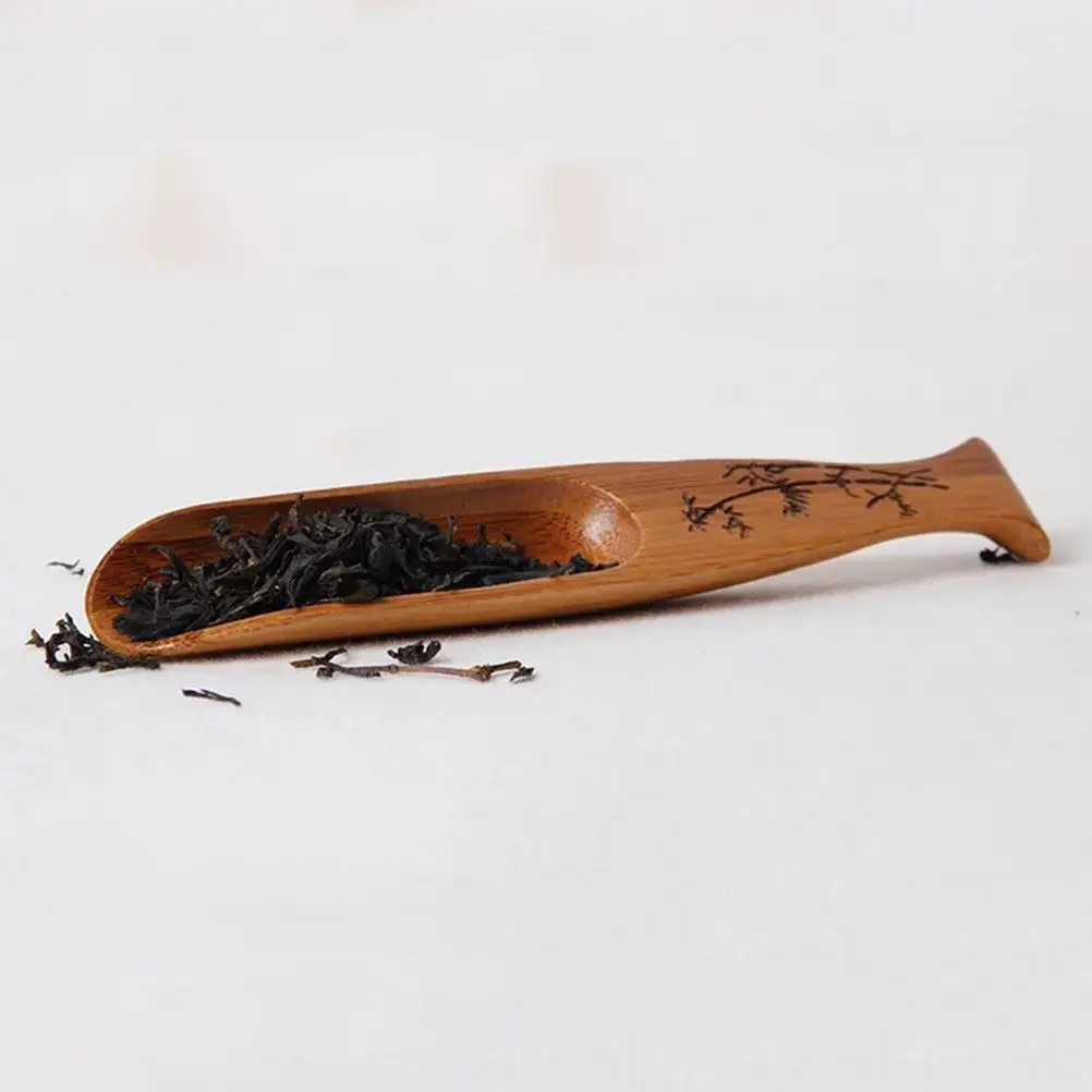 Bamboo Tea Spoon Fishtail Design Light Weight Easy Clean Multi Use Scoop for Tea Coffee Sugar Flour Nuts Raisins Home