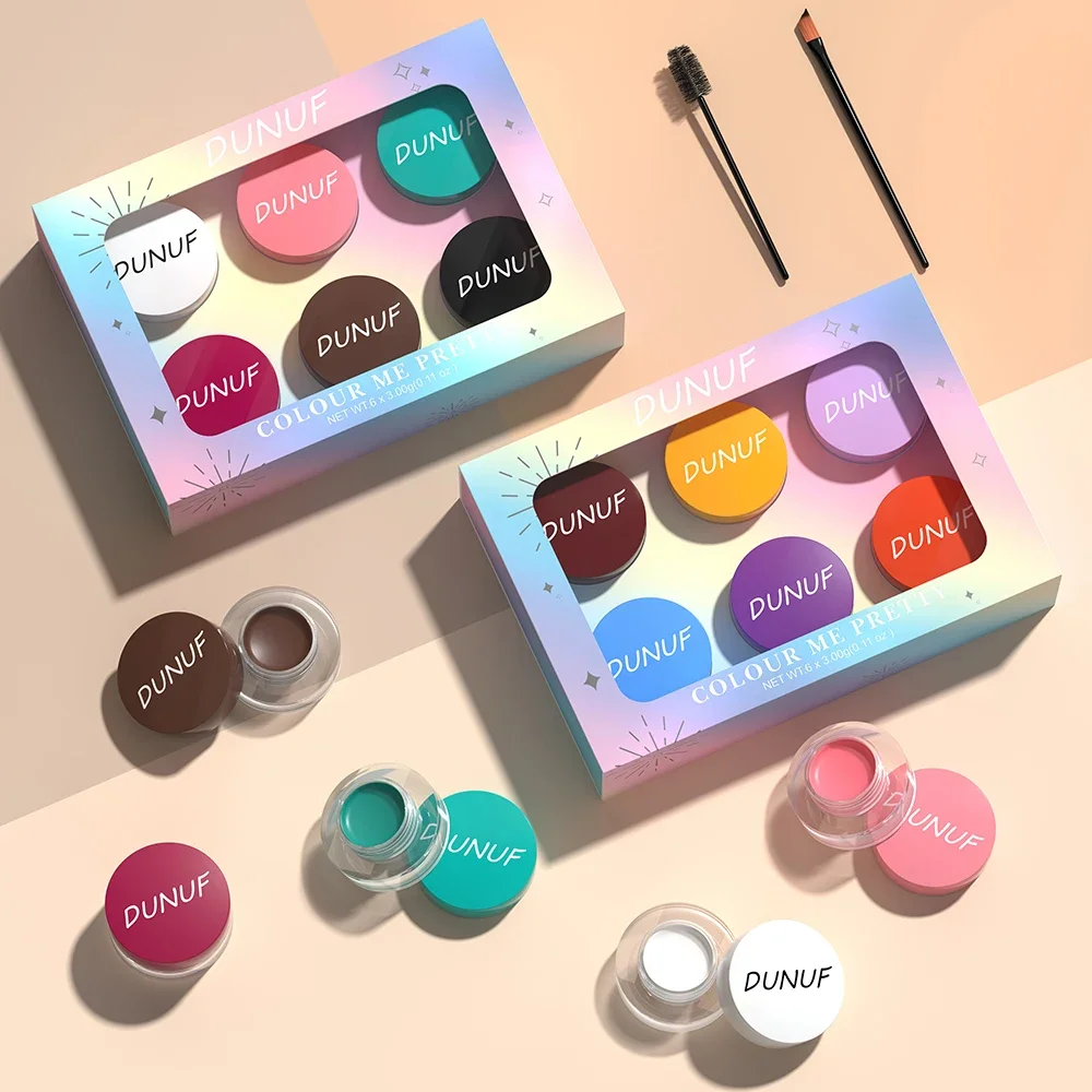 Set di tinta per sopracciglia impermeabile 6 colori Finitura opaca Crema a lunga durata Ombretto Eyeliner Vernice per il corpo multiuso con pennello