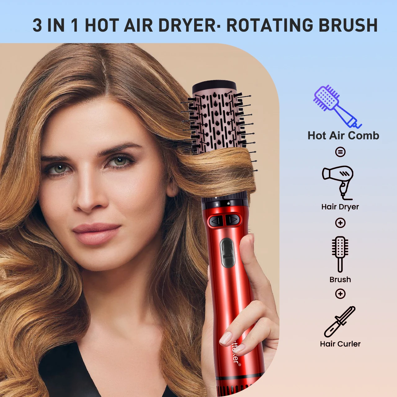 Hatteker EU 3-Kopf Heißluftbürste Haartrockner mit starkem Luftstrom, elektrischer Glätter, Lockenwickler, Roller, Kamm, Föhn, Styling-Tool für Frauen – Detail 10
