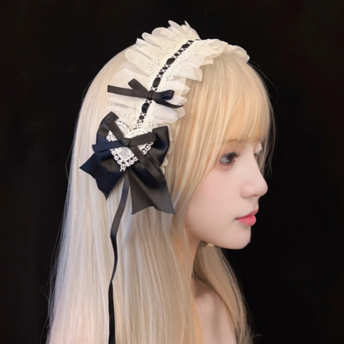 Lolita Girl JK Ruffle Edge Lace Hairband Japanese Kawaii Headdress Tie Cosplay Anime Maid Cute Hair Accessories