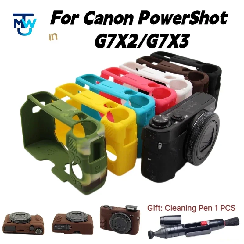 Rubber Silicone Case ，For Canon PowerShot G7X2/G7X3 G7XII /G7XIII Shockproof Cover Protective Body Case +1 PCS Free Cleaning Pen