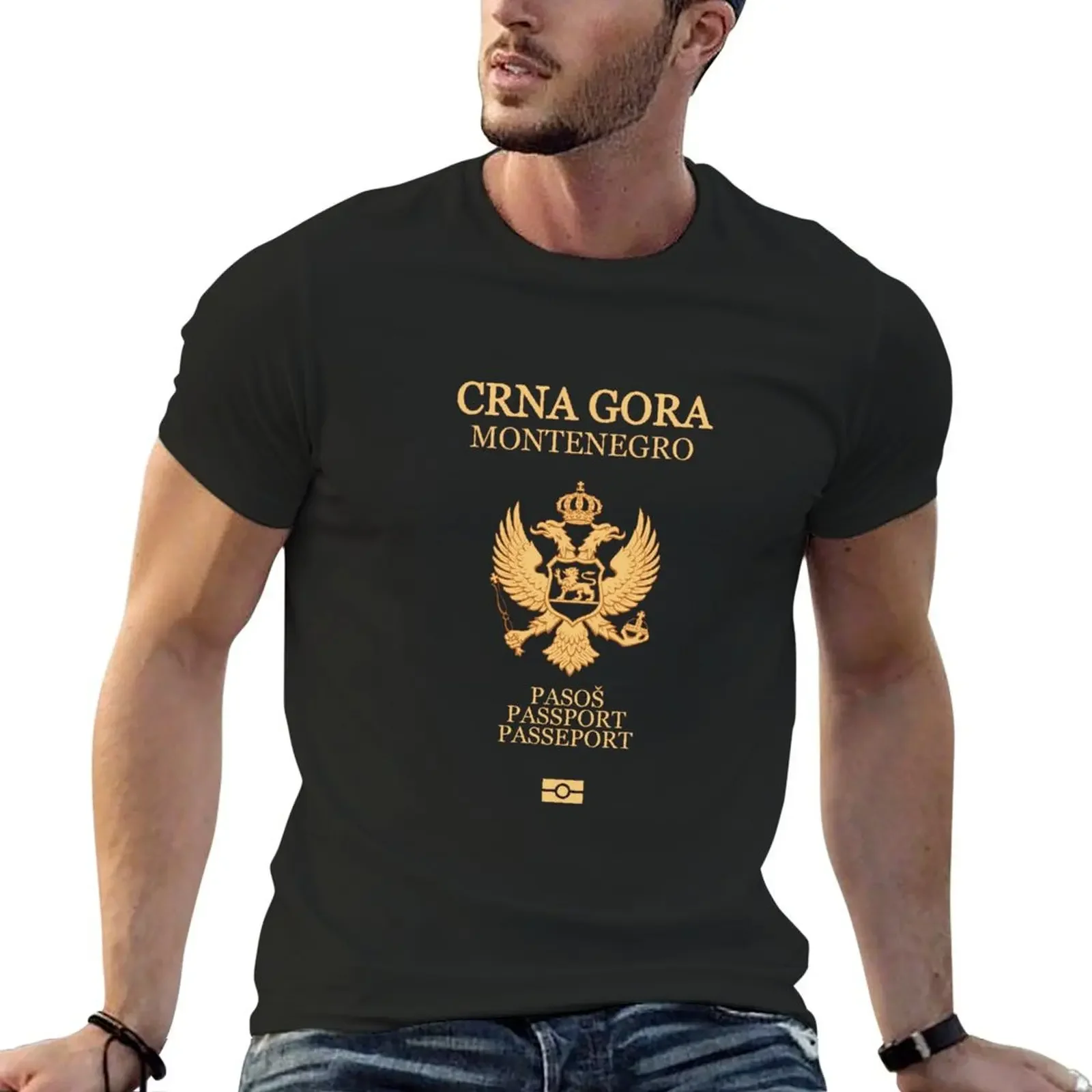 

Montenegro Crna Gora passport T-Shirt man clothes anime t shirts baggy shirts graphic t shirt vintage men t shirts