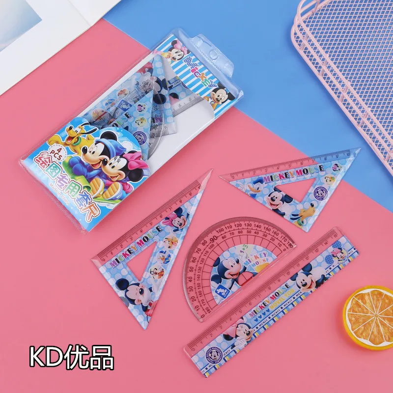 4pcs Stitch Stationery Set Triangle Ruler Protractor Suit Kawaii Mathematical Tools Disney Students Back To School Supplies