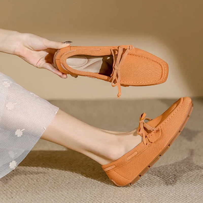 

Women's Beanie Shoes Flat 2025 New Square Toe Knitted Women's Casual Shoes Knit Large Size Women's Loafers