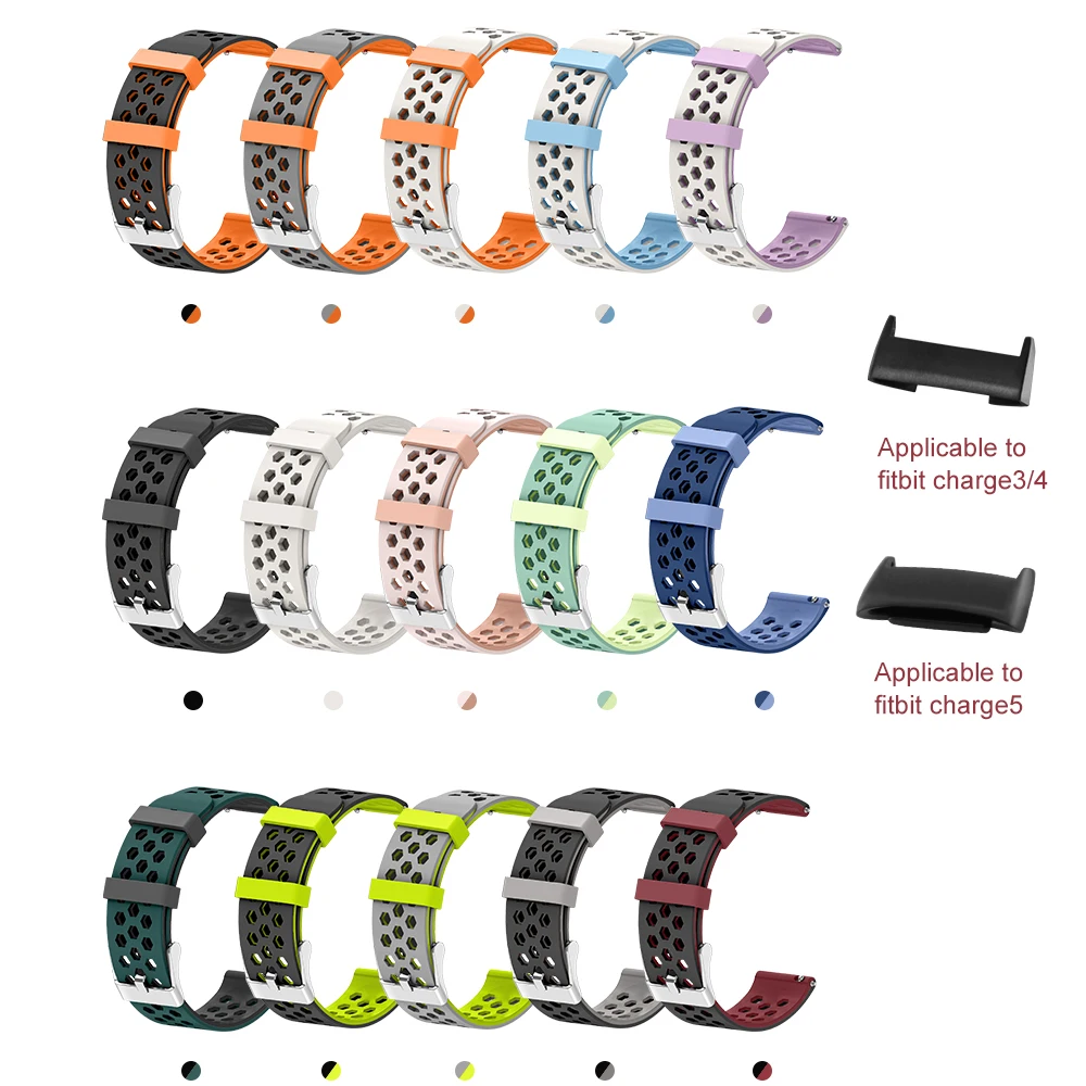 Быстросъемный ремешок для часов Fitbit Charge3 4 5, дышащий шестиугольный воздушный отверстие, металлическая пряжка, силиконовый ремешок для умных часов для мужчин и женщин