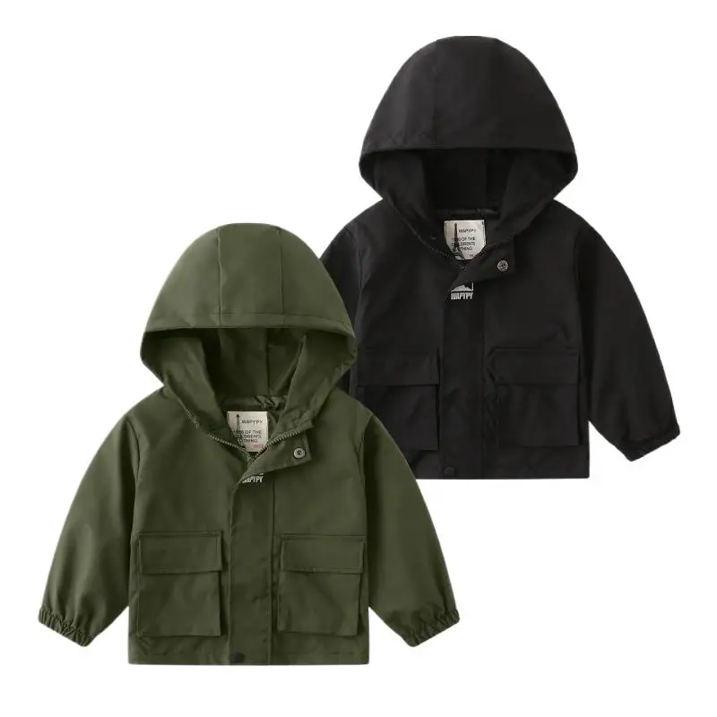 2024 Autumn Children Boys Outerwear Coat Loose Solid Windbreaker Toddler Boys Jackets Casual Zipper Hooded Infant Baby Boy Coats