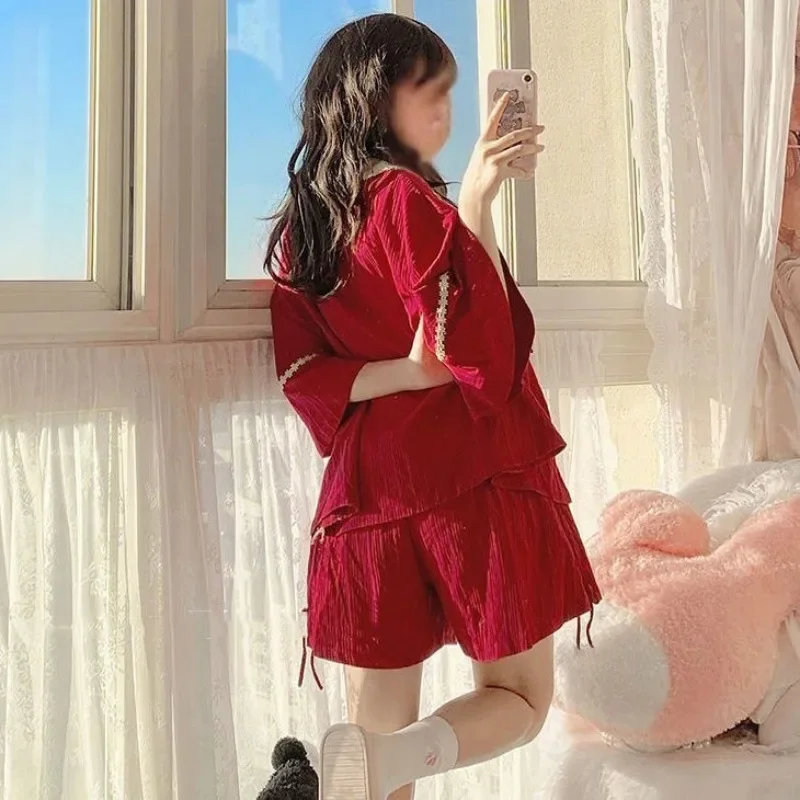 Summer Ms. Loose Short-sleeved Shorts Pupil Pajamas Loungewear Two-piece Cute Comfort Pretty Japanese Series Sweet Pajamas