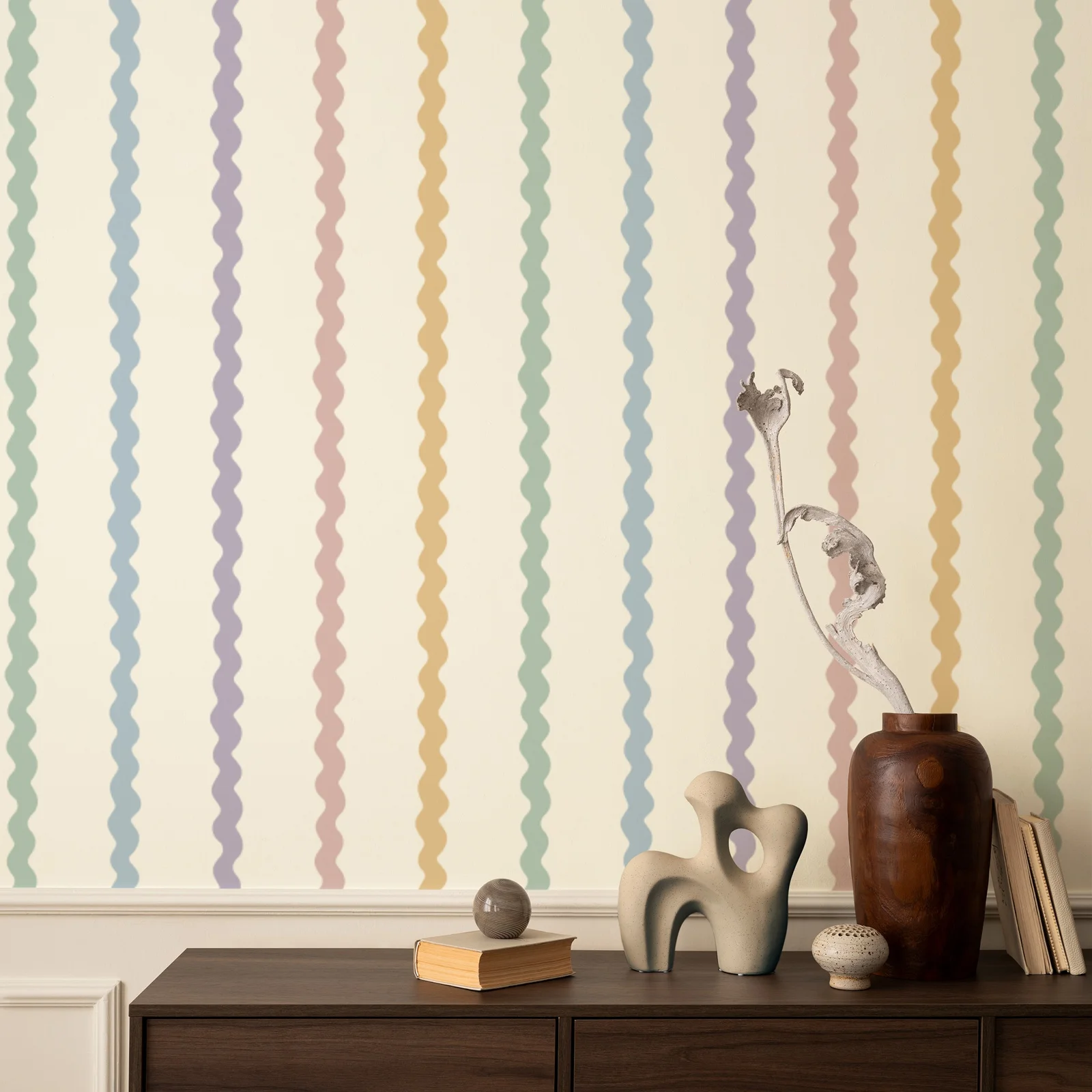 Pastel Stripe Wallpaper Peel and Stick, Wavy Vertical Print Wall Mural, Cute Kids Room Decoration, Self-adhesive Or Traditional