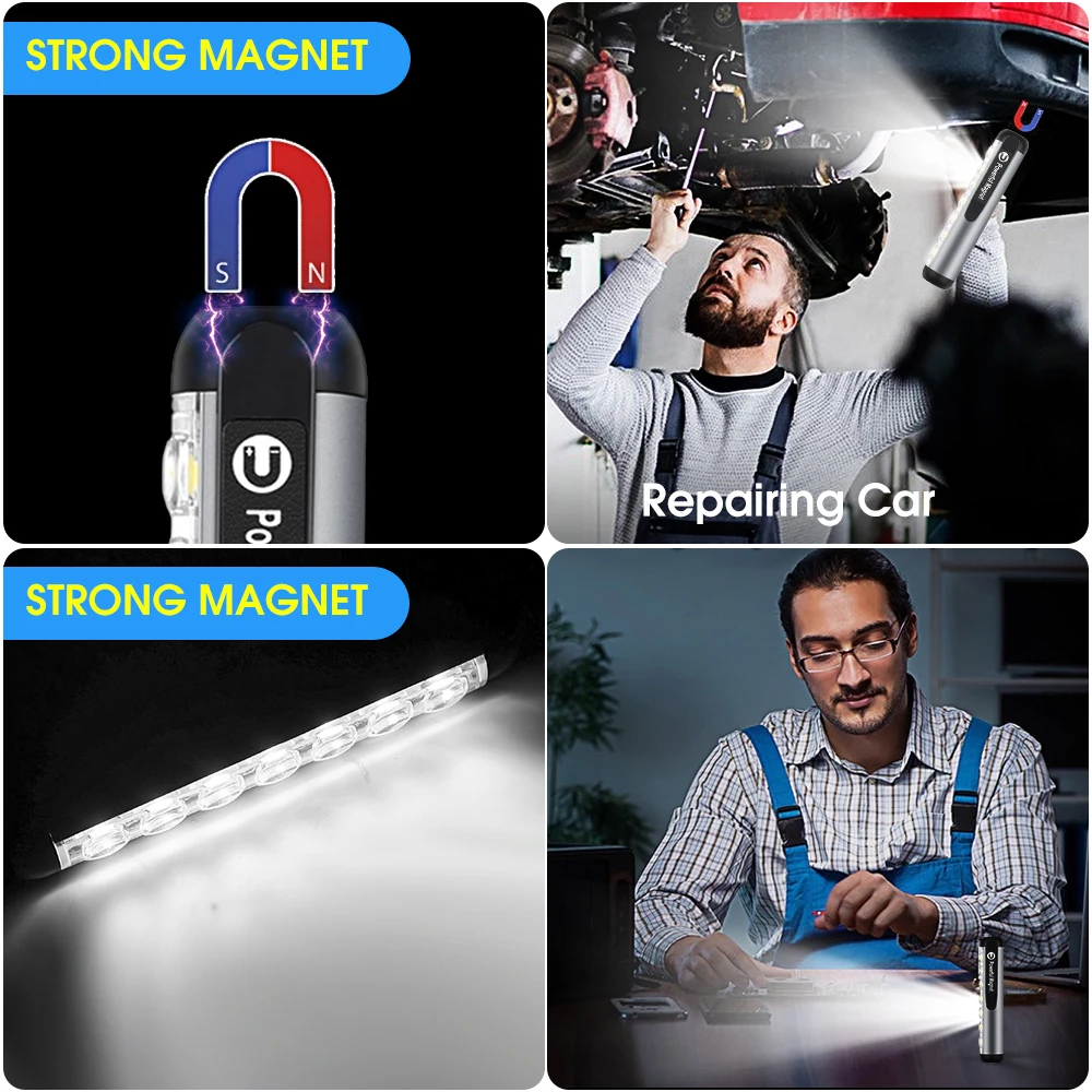 Mini lampe de poche multifonction à 5 vitesses, Rechargeable, Portable, torche à aspiration magnétique étanche, USB