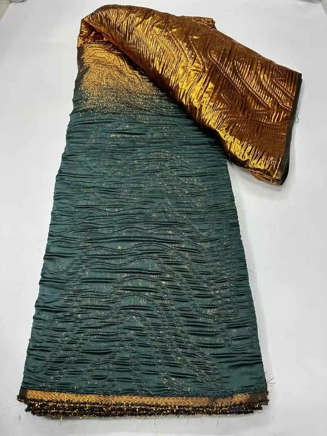 قماش دانتيل جاكار مطرز أفريقي 2025 عالي الجودة دمشقي 5 ياردات قماش دانتيل فرنسي للتذهيب لخياطة فستان حفلات الزفاف