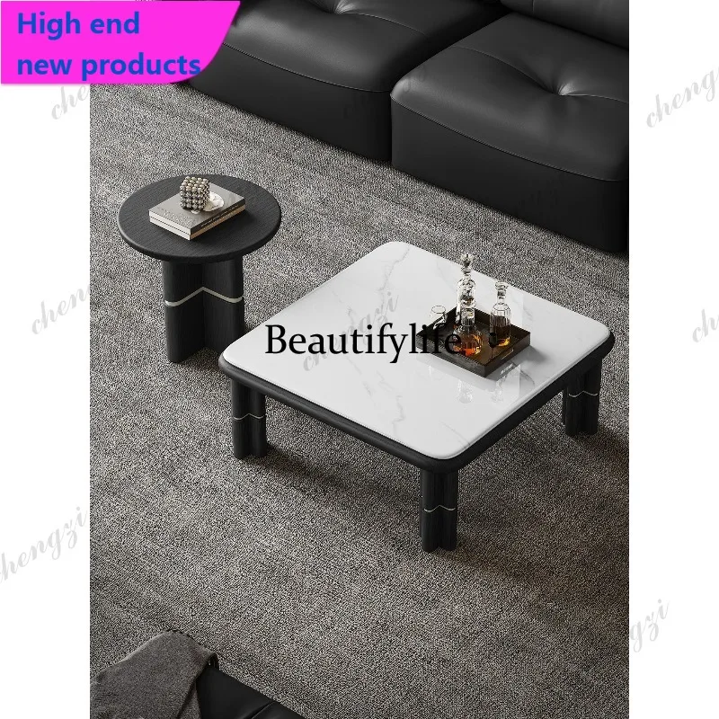 a68 Italian minimalist microcrystalline stone coffee table light luxury living room marble square coffee table combination
