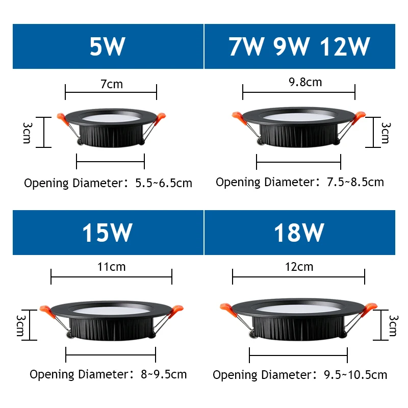 LED Downlight 110V 200-240V Spot 5W 7W 9W 12W 15W 18W 24W Recessed in LED Ceiling Downlights Light Warm white Lamp 220V 230V