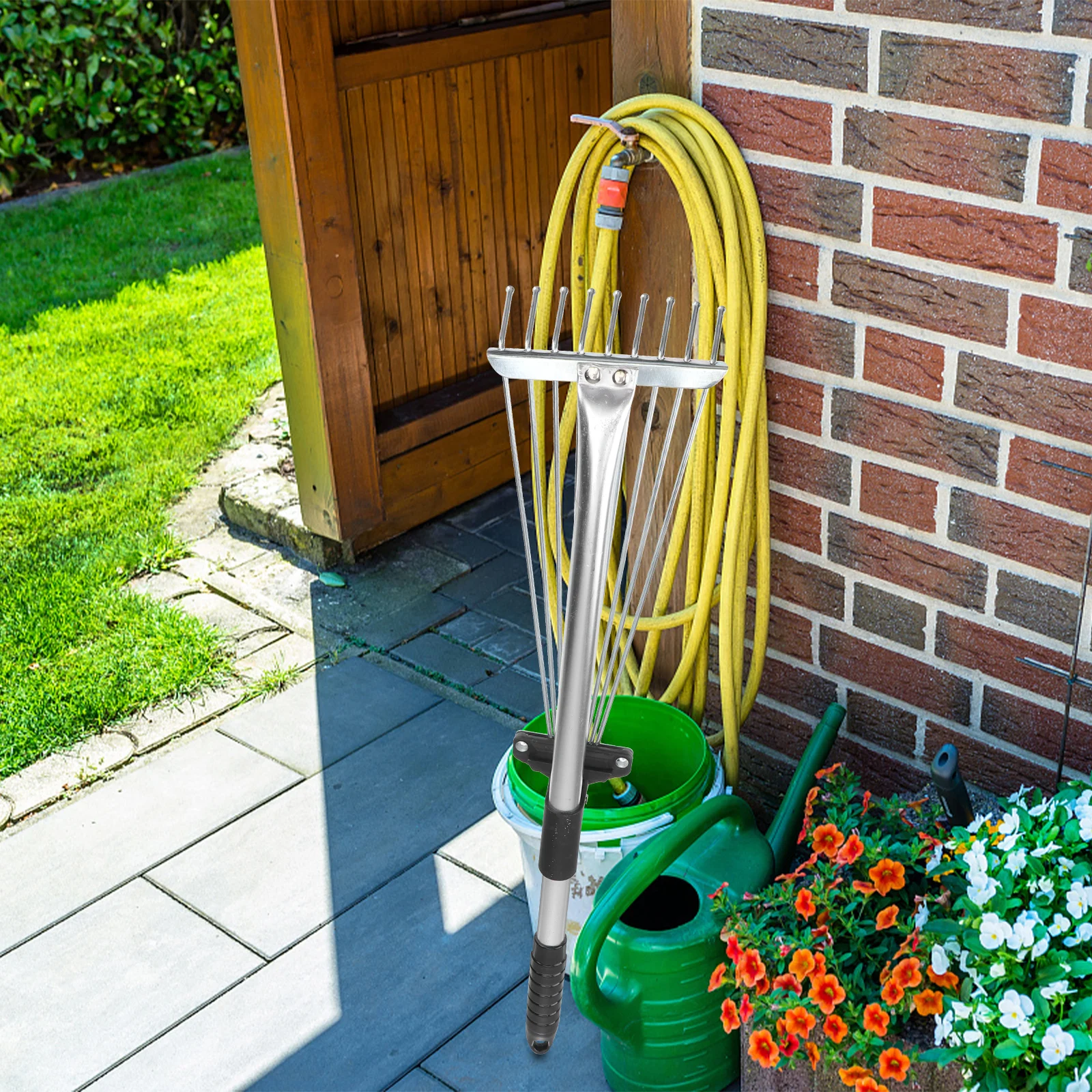 

Retractable Leaf Rake able Yard Stainless Steel Cleaning Gardening Tool Premium Aluminum Alloy Non Slip H Teeth Design