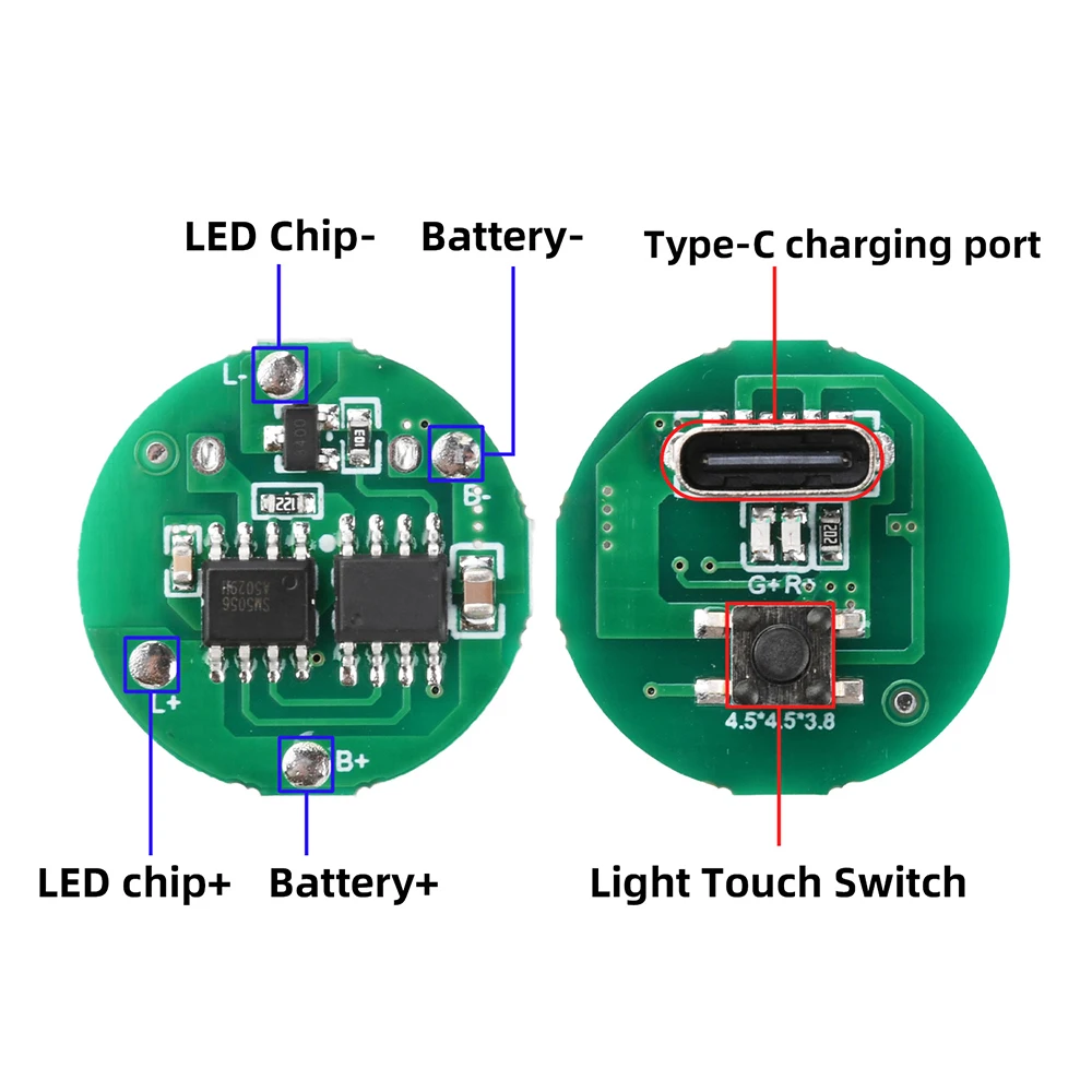 1/5PCS Strong Flashlight Driver Board 10-20W Flashlight Driver Board Single-Speed Control Type-c Charging and Discharging Module
