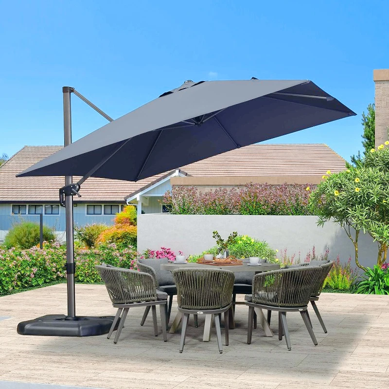 10ft Patio UmbrellaOutdoor Cantilever Square Umbrella with 360 Degree RotationAluminum Offset Printed Umbrella