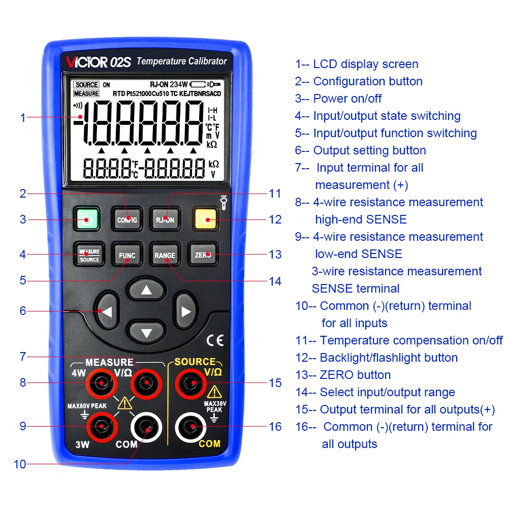 Victor 02S RTD Calibrator Thermal Resistance Meter 4000Ω Multifunction Source Signal Calibrator Thermistor Output Simulate OHM