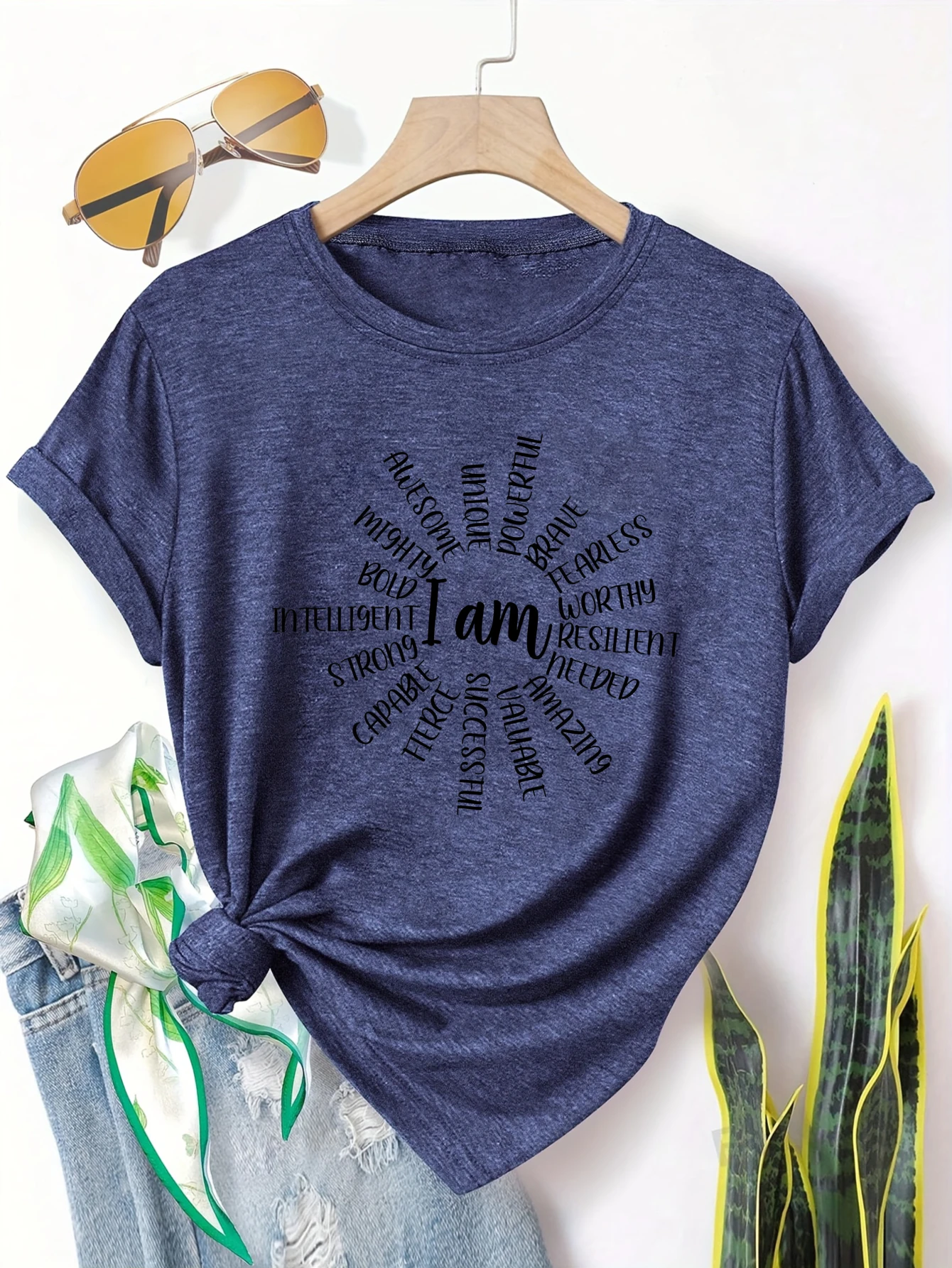 

Plus size women's short sleeve T-shirt I Am Strong Capable Amazing Worthy Spring and Summer Essentials summer outfits women's