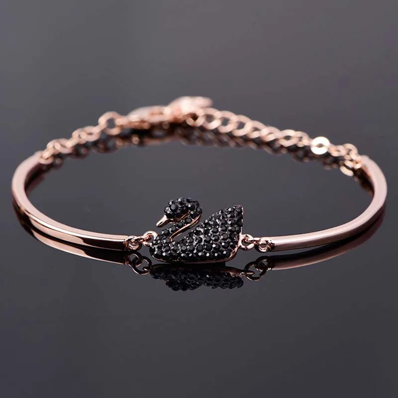 Fashion Gold Rose Gold Swan Bangle Luxury Zircon Charm Bracelet Jewelry Accessories for Women\'s Party Gifts