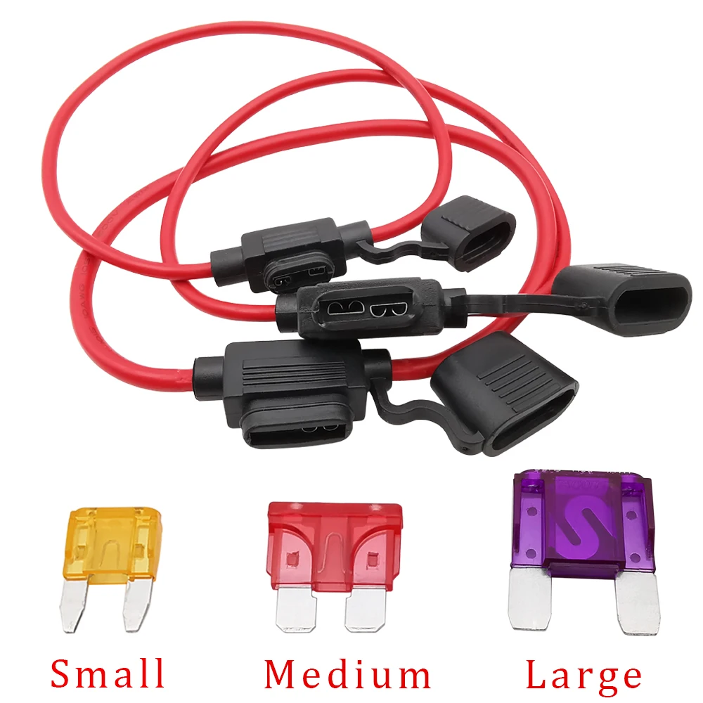 

1Pcs Waterproof Auto Fuse Holder 18/16/14/12/10/8AWG Cable In-Line Car Fuse Blade Type Small/Medium/Large 5/10/20/30/20/70/100A